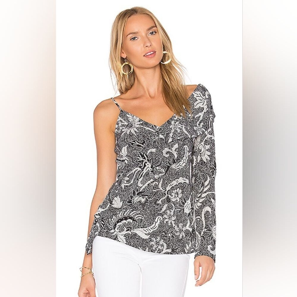Diane Von Furstenberg Floral Paisley Asymmetric‎ Ruffle Silk Serret Top Size 10